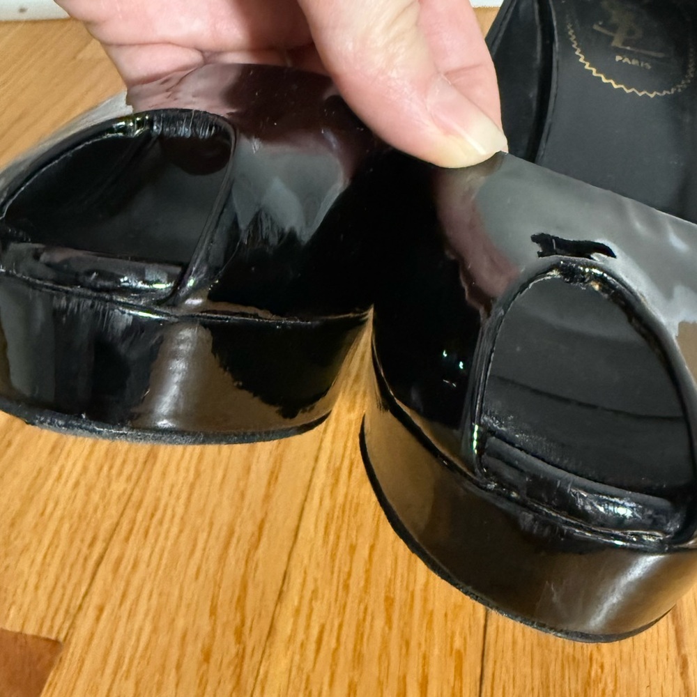 Yves Saint Laurent 7.5 Black Patent Leather Peep Toe Pumps classy, formal, YSL - Picture 5 of 13